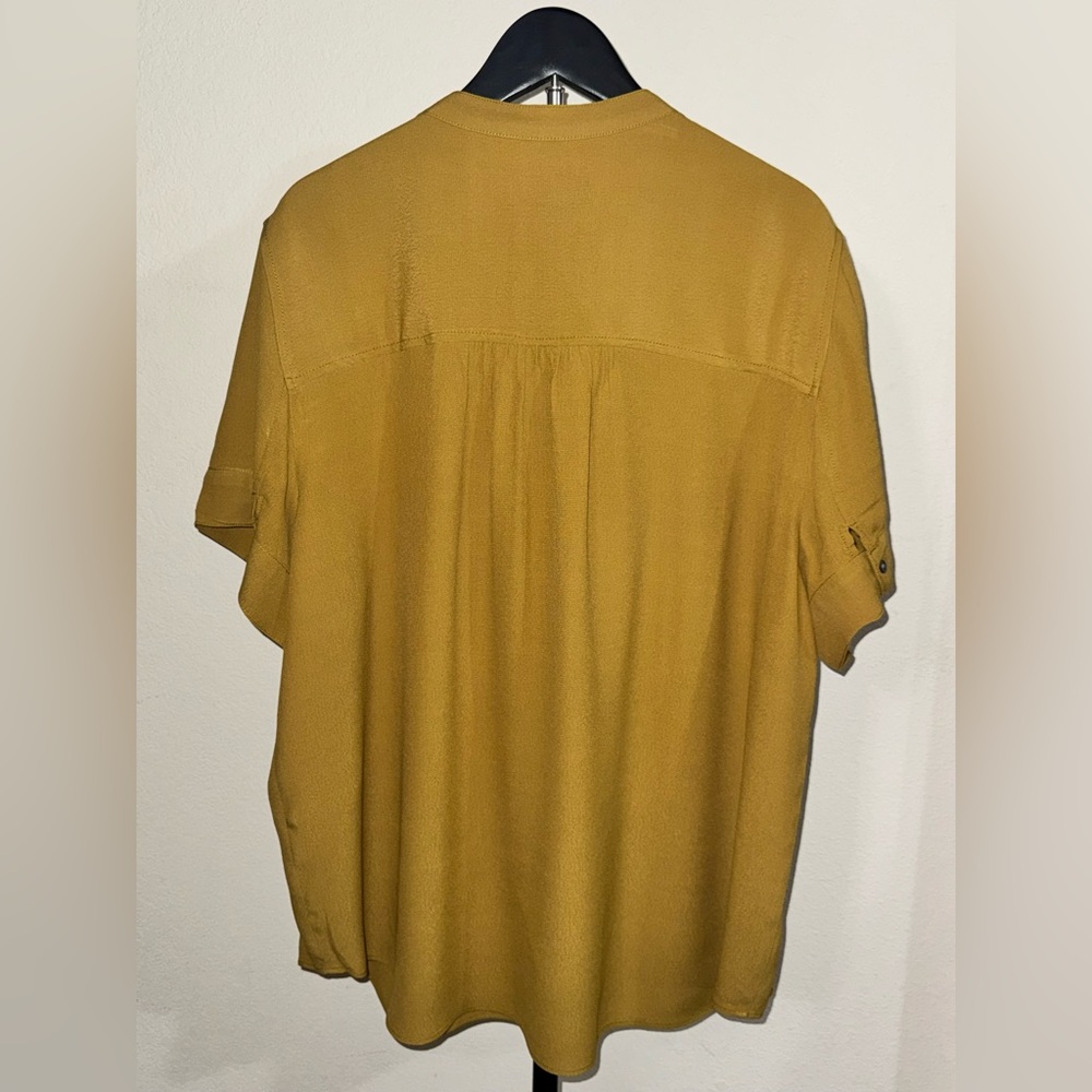 J. Crew Mustard Yellow Short Sleeve V-Neck Blouse - Picture 2 of 4